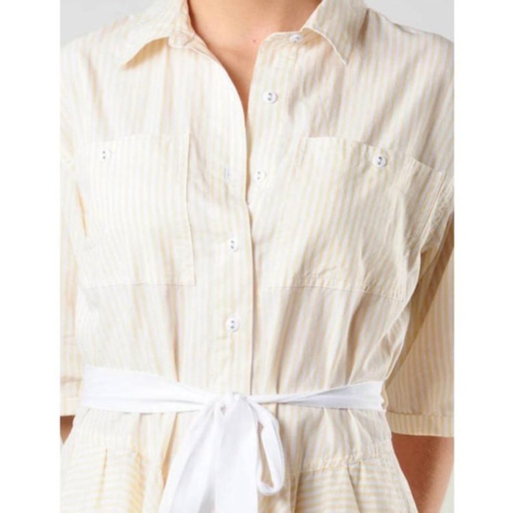 FREE PEOPLE Yellow Stripe with half sleeve Shirt Dress Size L - Picture 3 of 11